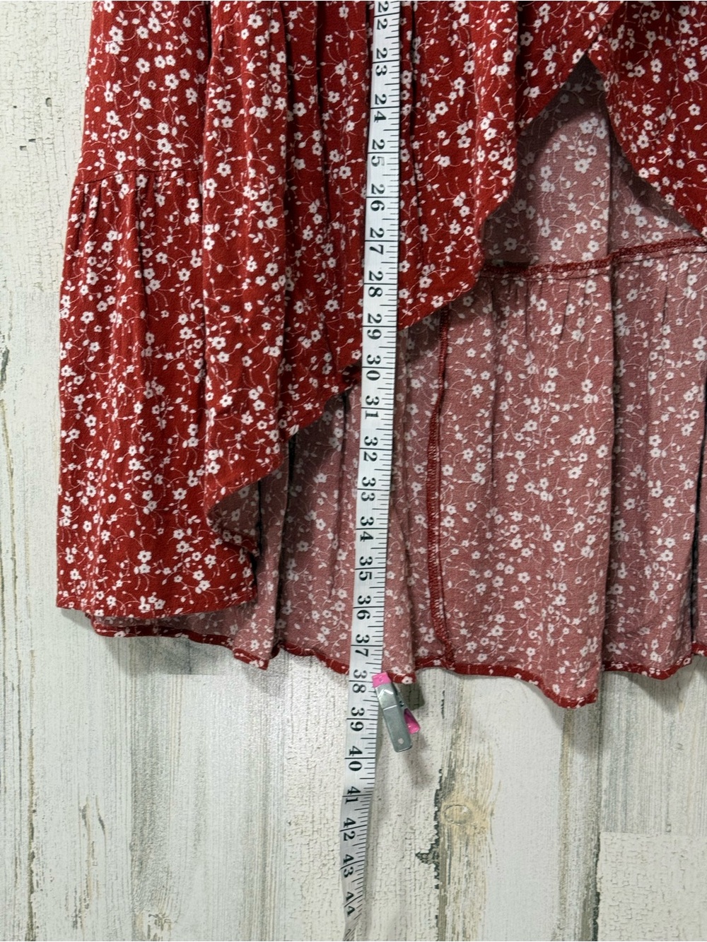 Blue Rain Red Floral Asymmetrical Hi-Low Wrap Skirt - Picture 6 of 11